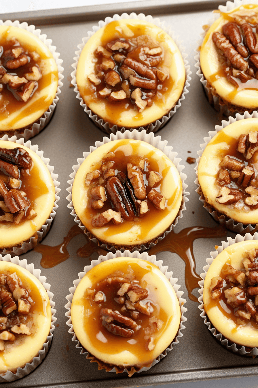 Mini Pecan Pie Cheesecakes with Toasted Pecans and Cinnamon Graham Crust