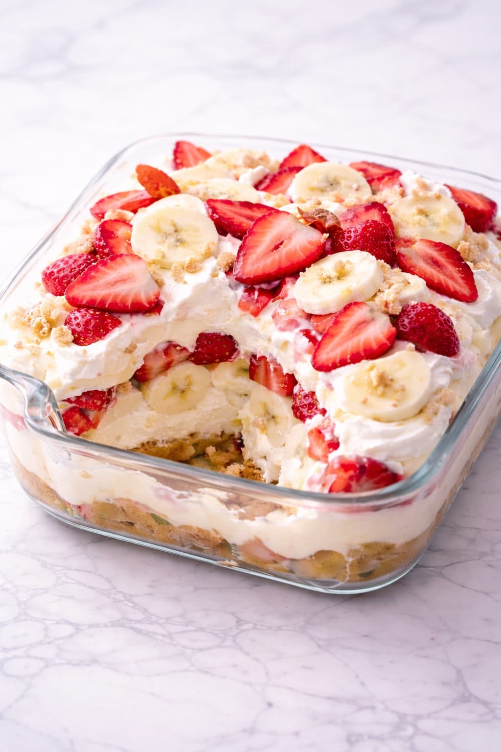 Strawberry Cheesecake Banana Pudding with Fresh Berries and Vanilla Wafers