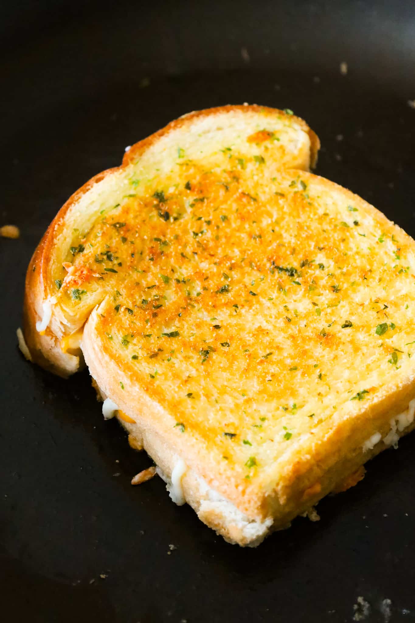 Garlic Bread Grilled Cheese with Gooey Mozzarella and Cheddar
