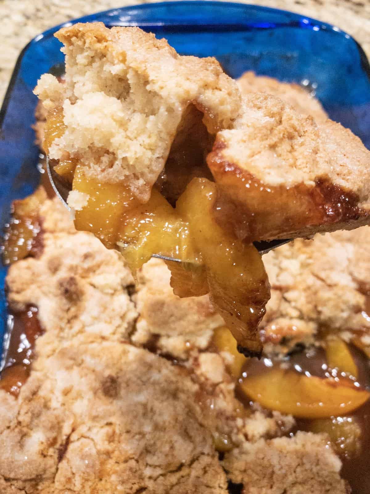 Southern Peach Cobbler with Spiced Peaches and Drop Biscuit Crust
