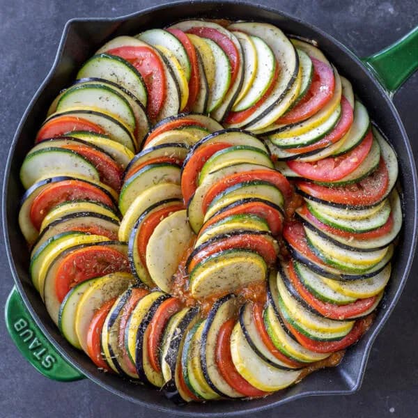 Baked Ratatouille with Garlicky Tomato Sauce and Tender Summer Vegetables