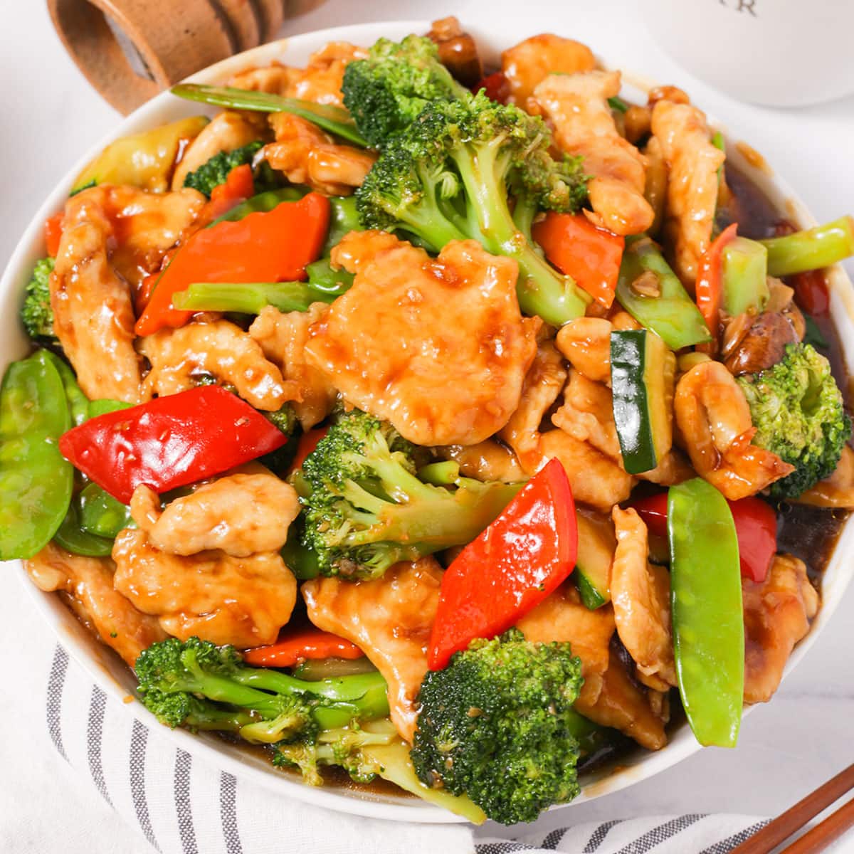 Chicken Mixed Vegetable Stir Fry with Glossy Brown Sauce