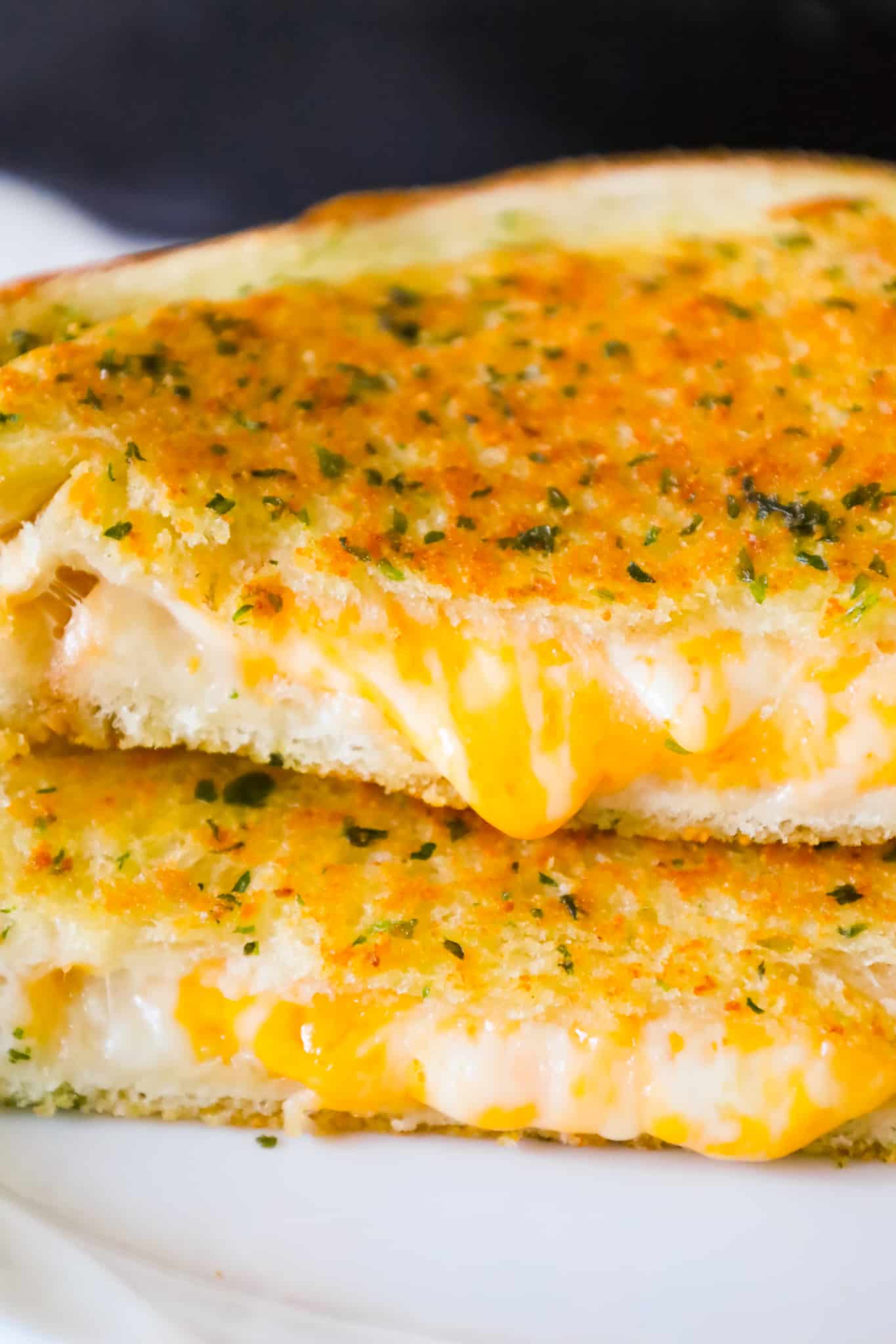 Garlic Bread Grilled Cheese with Gooey Mozzarella and Cheddar