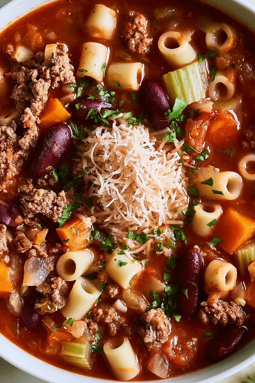 Pasta e Fagioli Soup with Beef, Two Beans, and Al Dente Ditalini