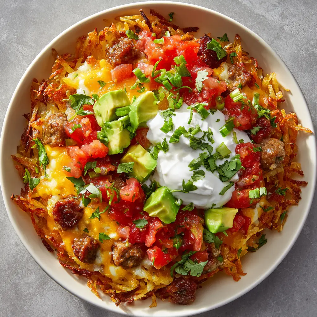Hash Brown Breakfast Bowls with Sausage, Eggs, and Cheddar