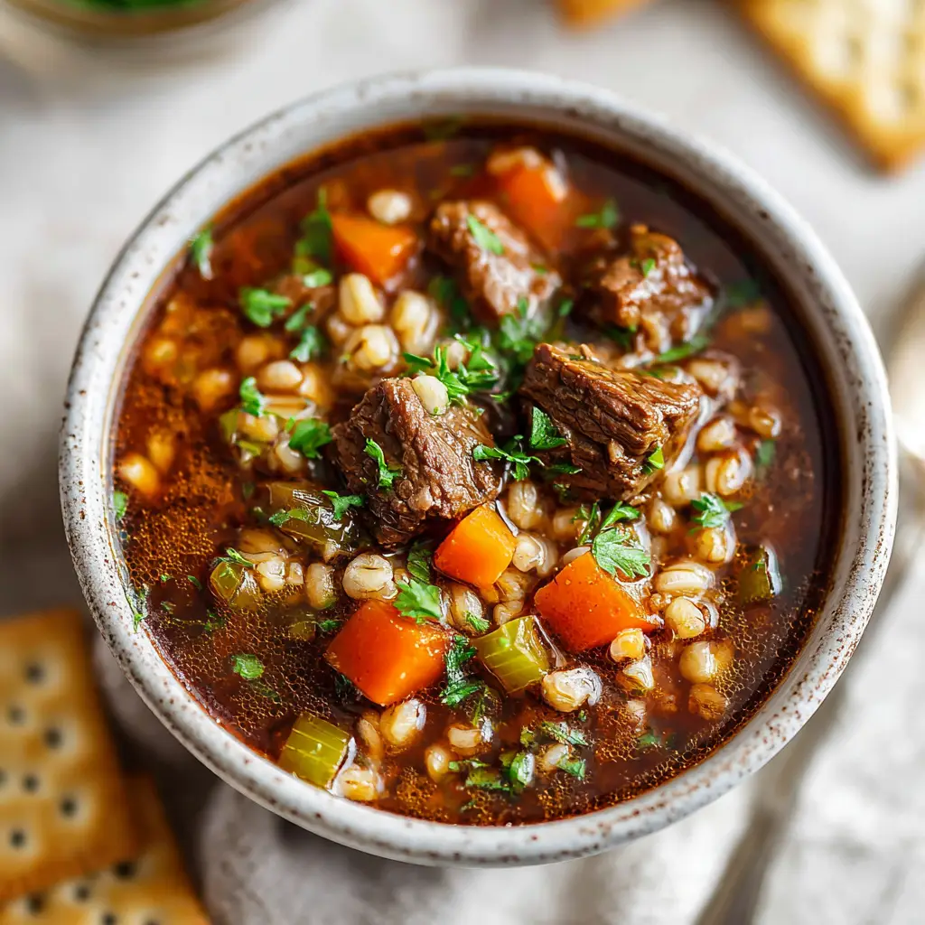 Beef Barley Vegetable Soup with Chuck Roast and Pearl Barley