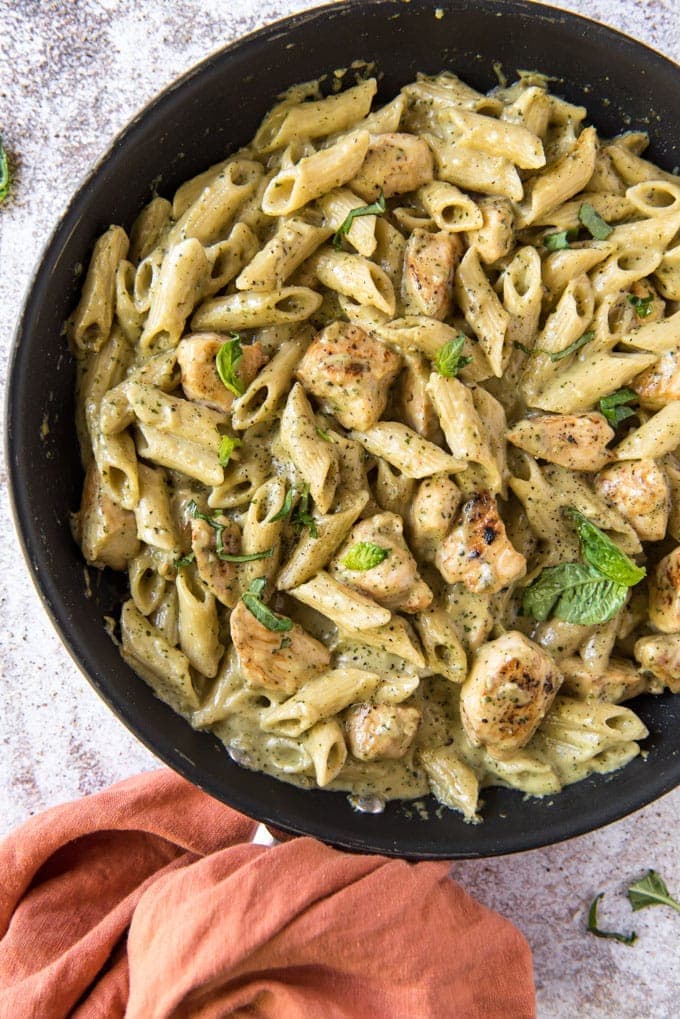 Creamy Chicken Pesto Pasta with Rich Cheesy Basil Sauce