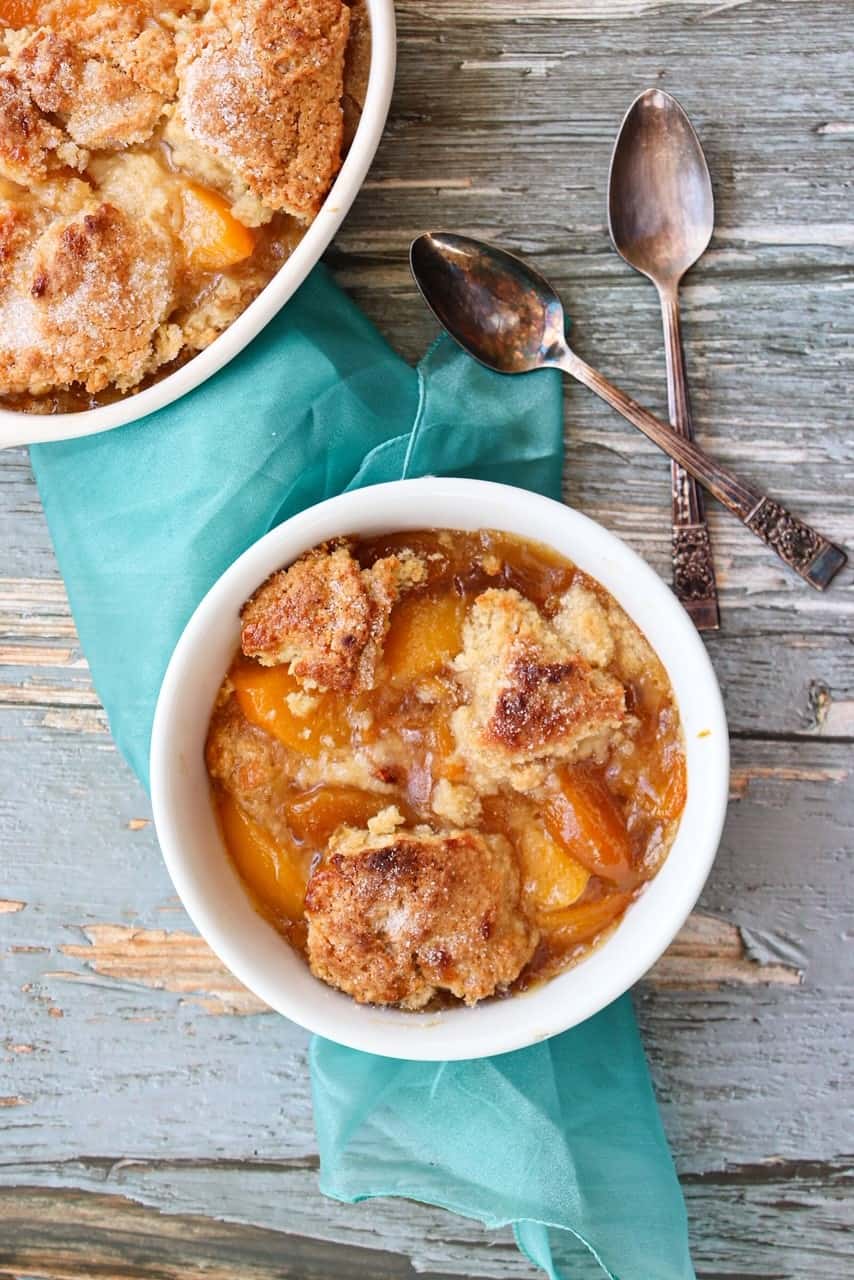 Southern Peach Cobbler with Spiced Peaches and Drop Biscuit Crust
