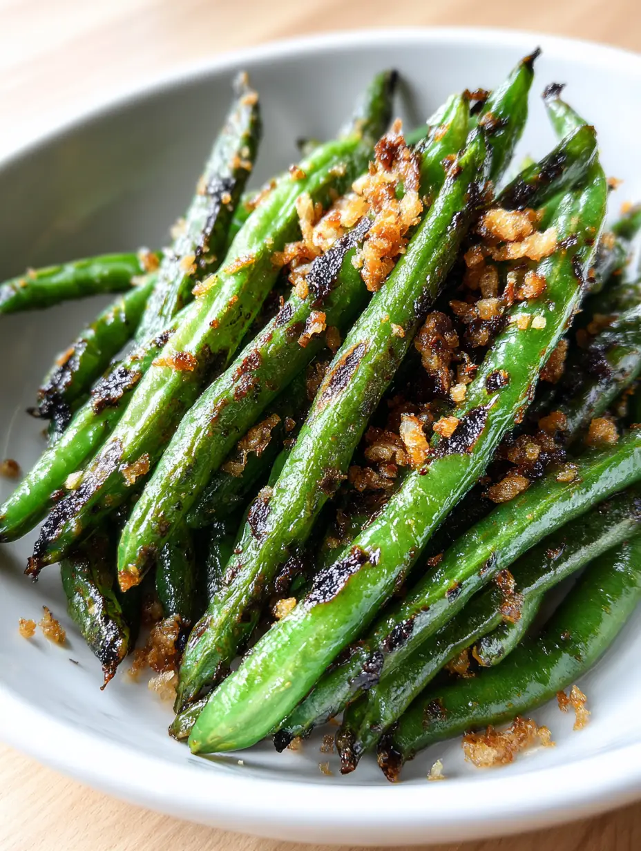 Air Fryer Green Beans with Crispy Garlic and Sea Salt