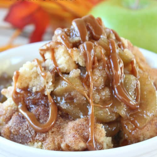 Caramel Apple Pecan Cobbler with Homemade Caramel and Golden Topping