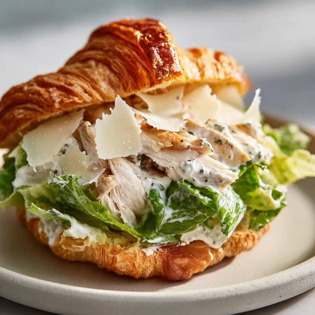 Chicken Caesar Croissant Sandwich With Shaved Parmesan