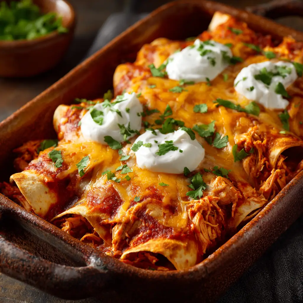 High Protein Chicken Enchiladas with Greek Yogurt and Red Sauce