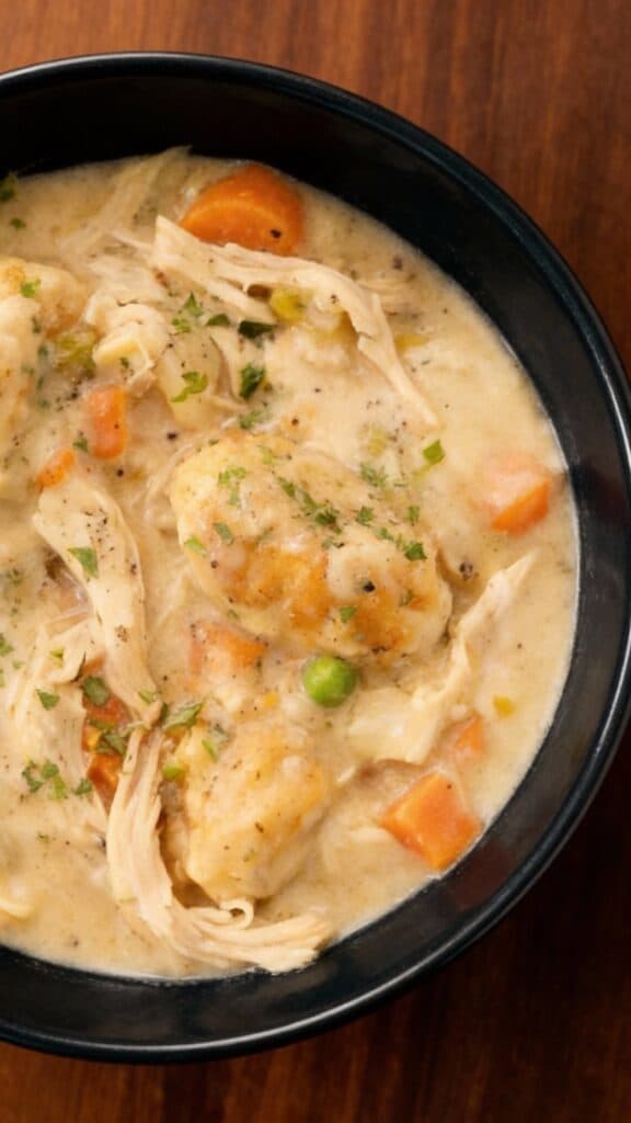 Slow Cooker Chicken and Dumplings with Creamy Gravy and Fluffy Biscuits