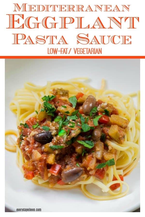 Mediterranean Eggplant Pasta Sauce with Tomatoes, Olives, and Capers
