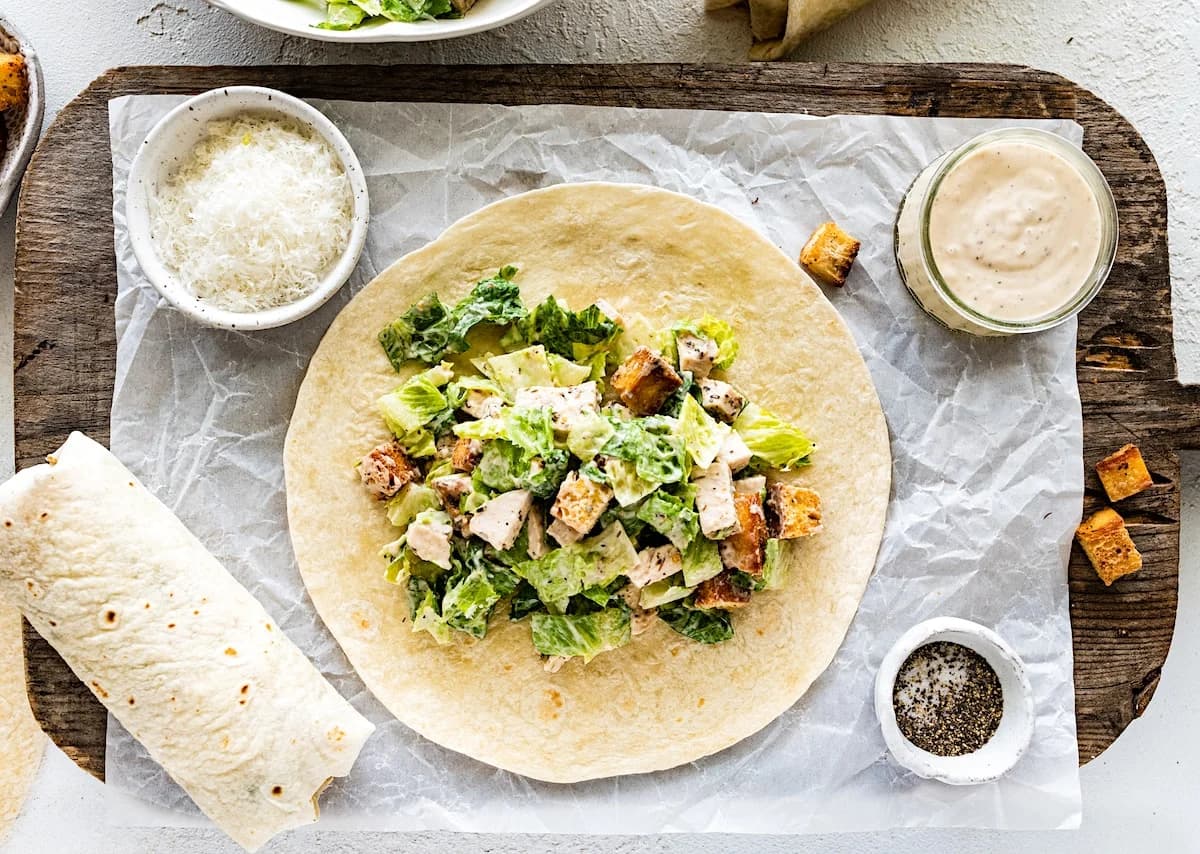 Chicken Caesar Wraps with Crisp Romaine and Parmesan