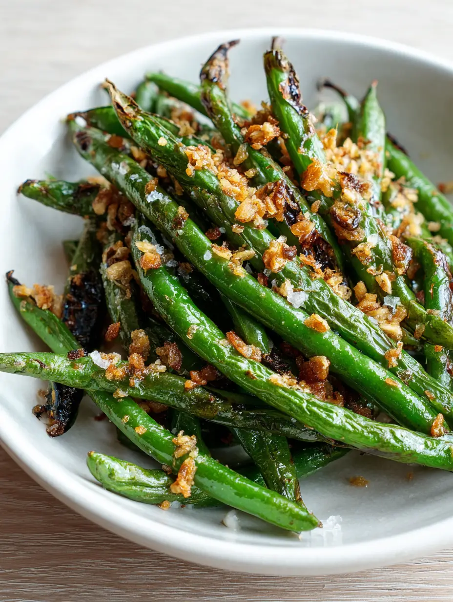 Air Fryer Green Beans with Crispy Garlic and Sea Salt
