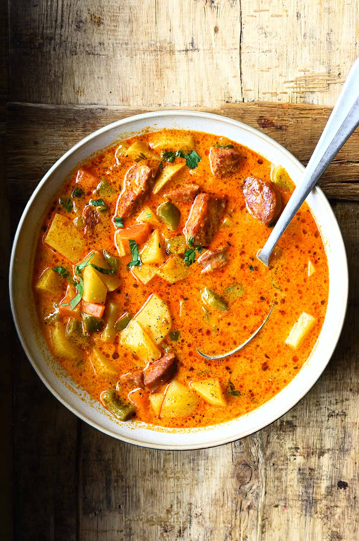 Spanish Potato Soup with Chorizo: Creamy Potatoes and Smoky Paprika