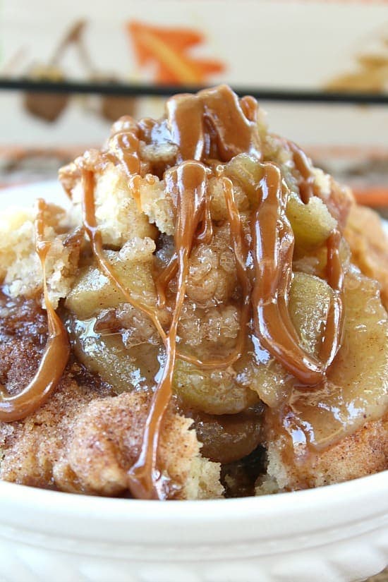 Caramel Apple Pecan Cobbler with Homemade Caramel and Golden Topping