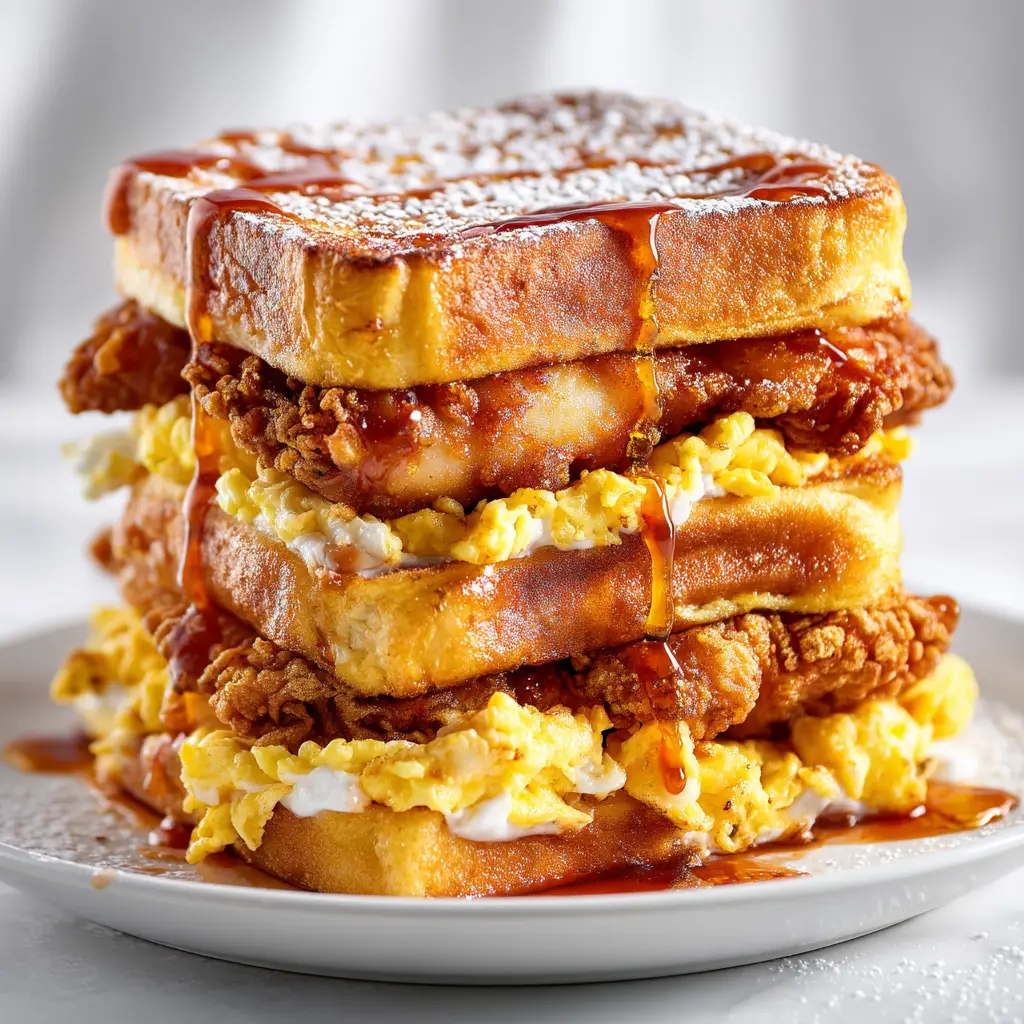 Fried Chicken French Toast Sandwich with Maple Syrup