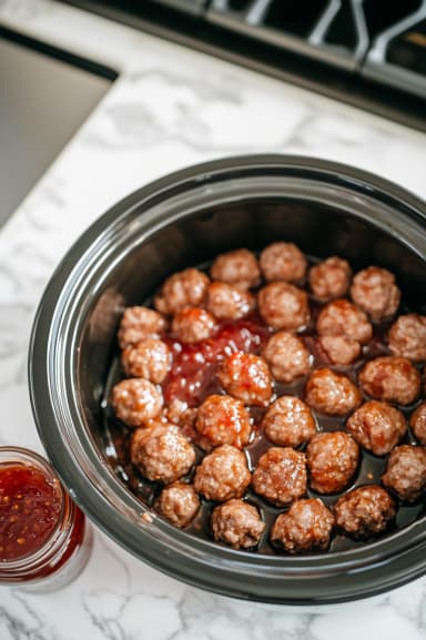 Crockpot Sweet Chili Meatballs with Grape Jelly and Pineapple
