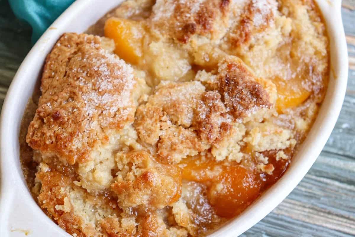 Southern Peach Cobbler with Spiced Peaches and Drop Biscuit Crust
