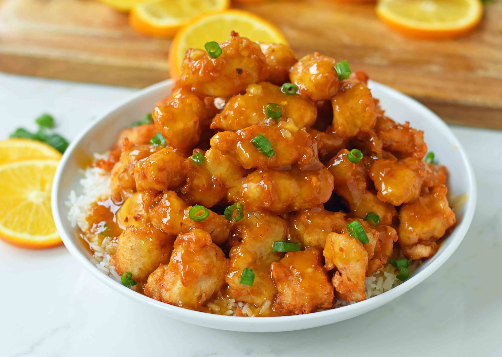 Chinese Orange Chicken with Crispy Fried Chicken and Sweet-Spicy Orange Sauce