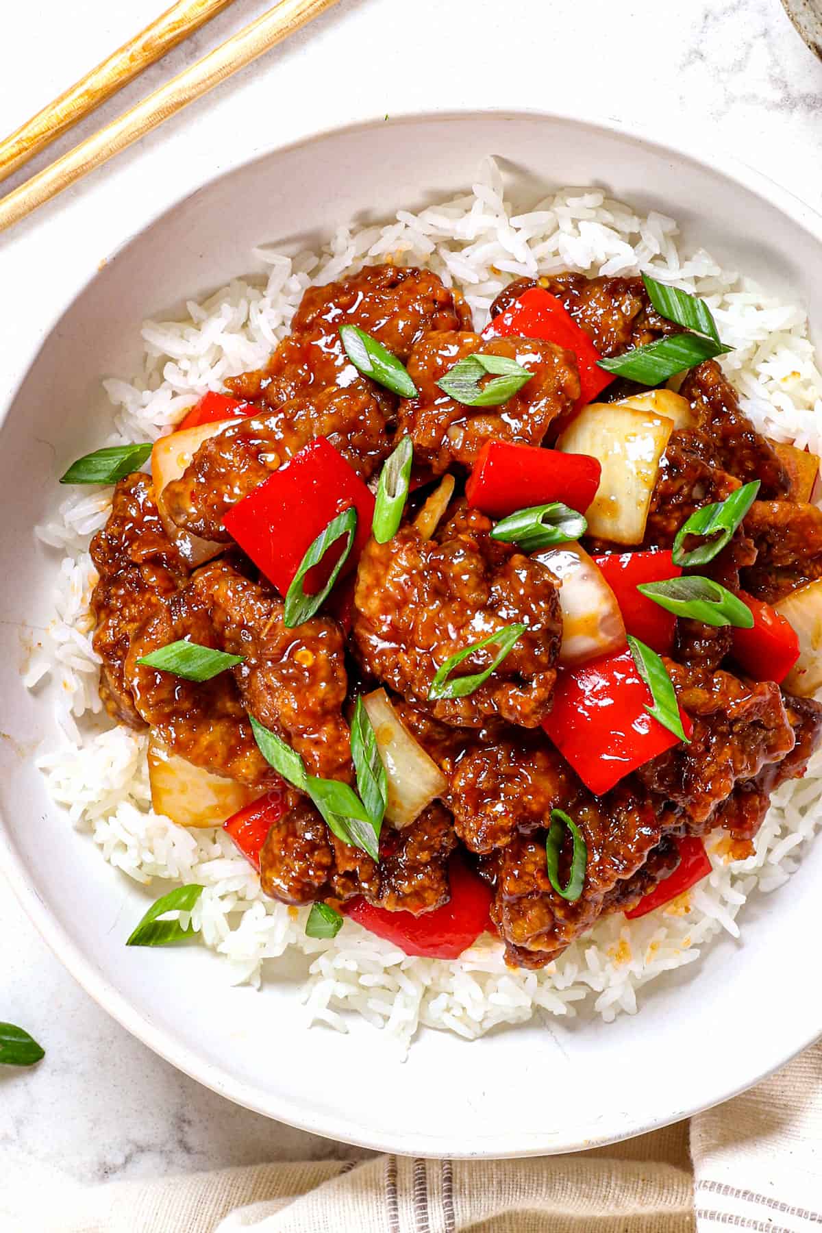 Beijing Beef with Crispy Beef Strips and Sweet Tangy Spicy Sauce