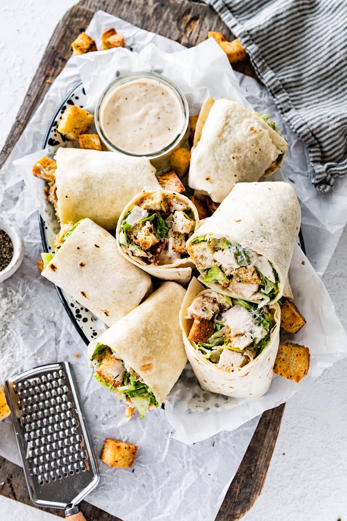 Chicken Caesar Wraps with Crisp Romaine and Parmesan