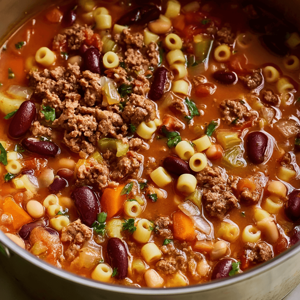 Pasta e Fagioli Soup with Beef, Two Beans, and Al Dente Ditalini