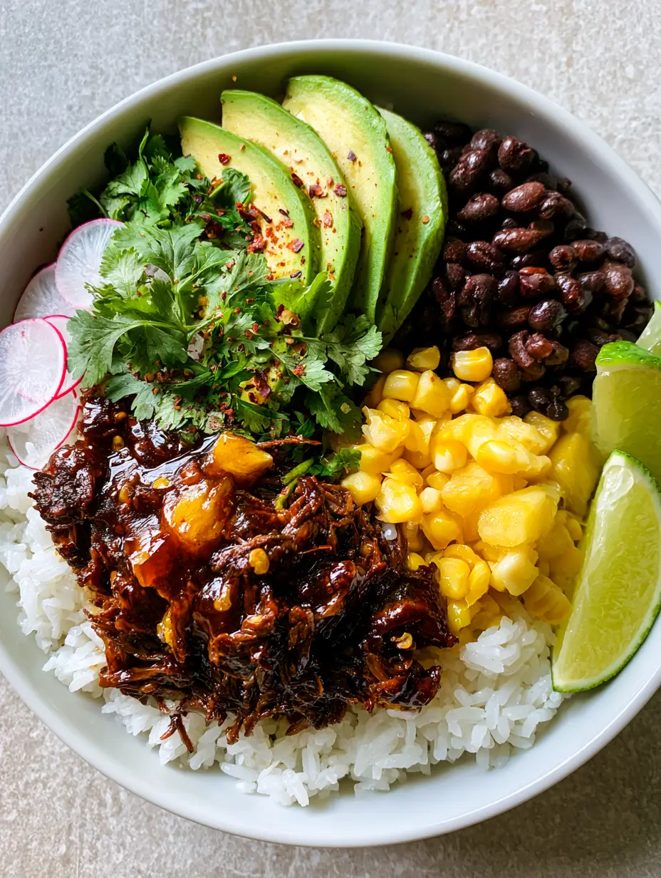 Slow Cooker Pot Roast Bowls with Chipotle Pineapple Glaze