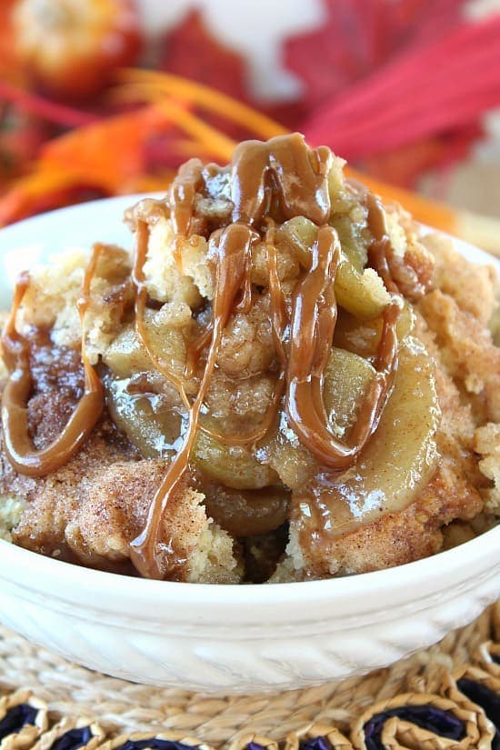 Caramel Apple Pecan Cobbler with Homemade Caramel and Golden Topping