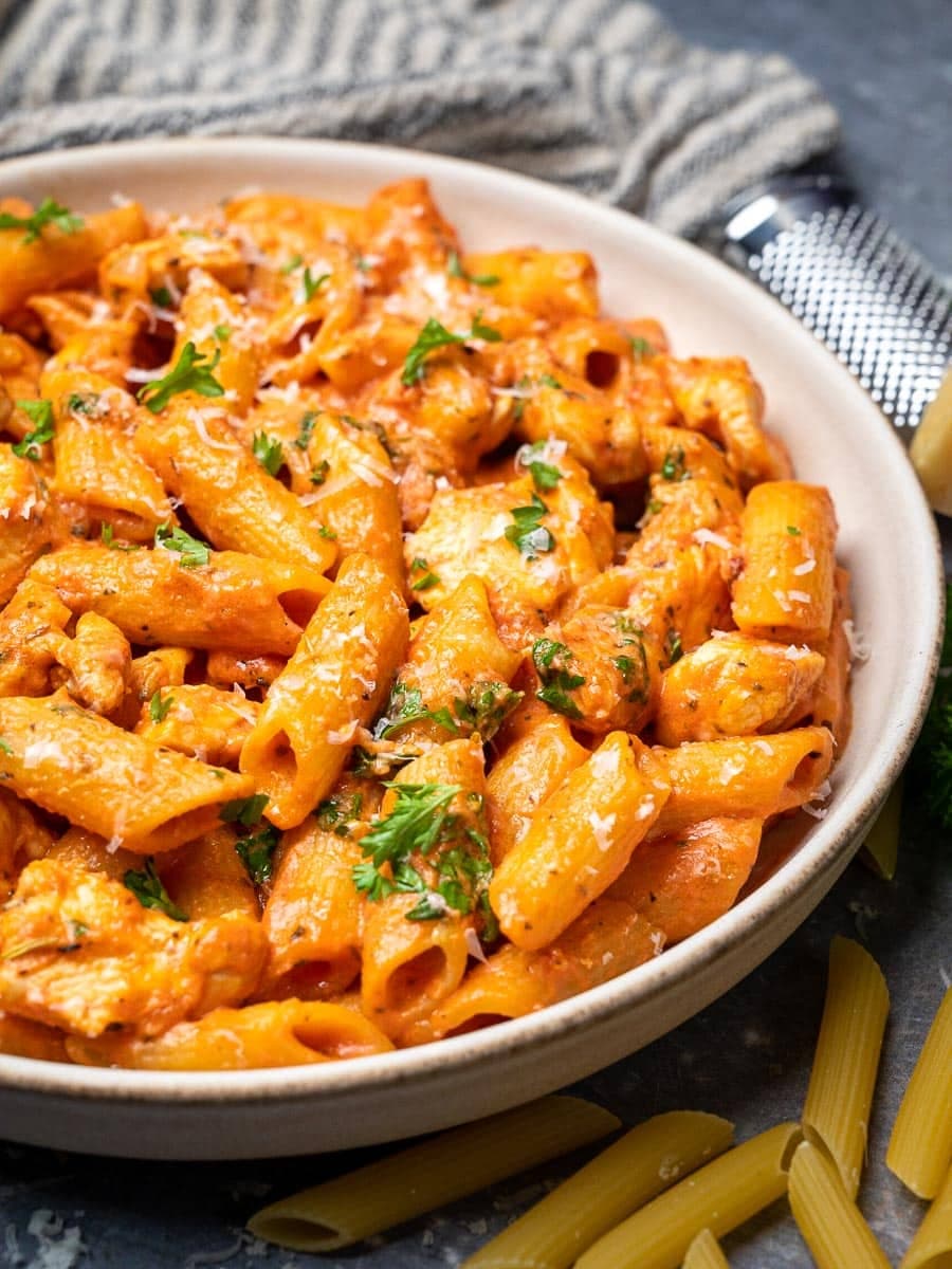 Chicken Parmesan Pasta with Golden Chicken and Creamy Tomato Sauce