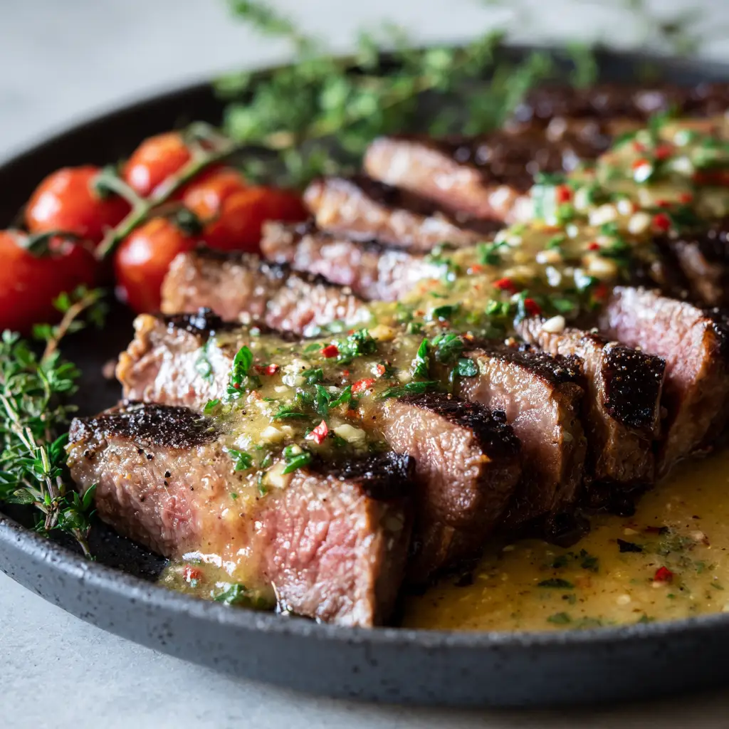 Cowboy Butter Steak with Garlic Butter and Blistered Tomatoes