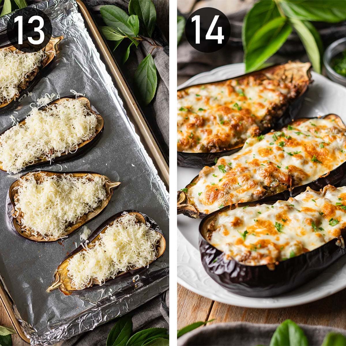 Spanish Stuffed Eggplant with Ground Beef and Browned Mozzarella