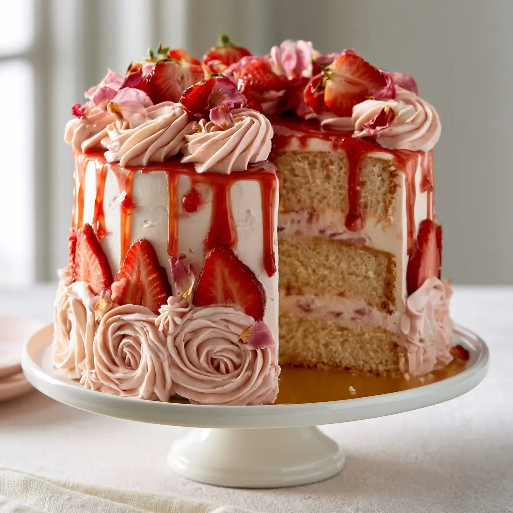 Strawberry Rose Cake: Tender Layers with Sweet Berries and Floral Notes