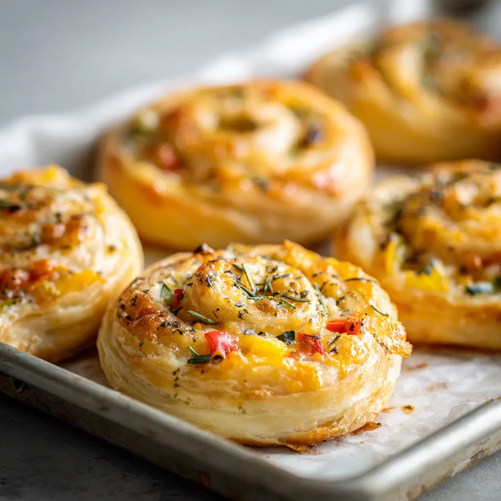 Cheesy Vegetable Puff Pastry Rolls with Sharp Cheddar