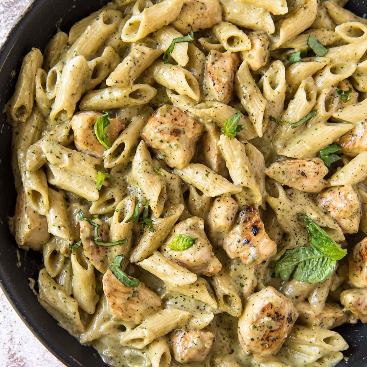Creamy Chicken Pesto Pasta with Rich Cheesy Basil Sauce
