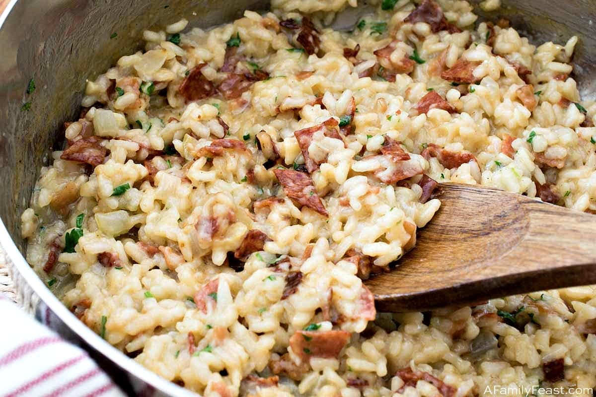 Risotto Carbonara with Smoky Bacon, Genoa Salami, and Creamy Arborio Rice