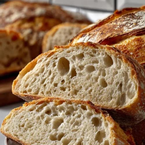 Crusty Golden Sourdough Bread with a Soft Chewy Center